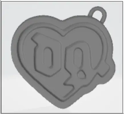 Heart-shaped locket rendered in silver and gold, monogrammed on the front and split across the back.